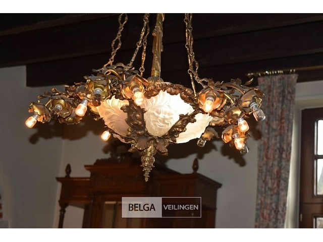 Vintage bronzen kroonluster - afbeelding 1 van  4