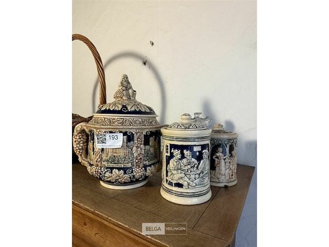 Vintage duitse steengoed punch bowl set - afbeelding 1 van  2