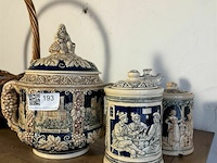 Vintage duitse steengoed punch bowl set - afbeelding 1 van  2