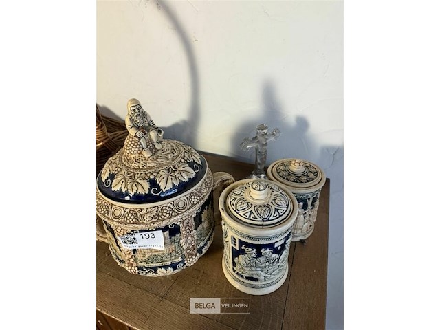 Vintage duitse steengoed punch bowl set - afbeelding 2 van  2