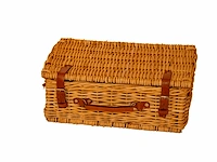 Vintage gevlochten rieten picknickmand met... - afbeelding 2 van  3
