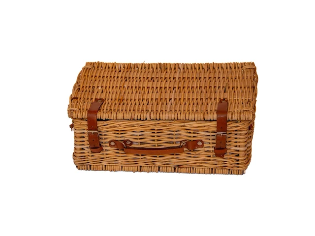 Vintage gevlochten rieten picknickmand met... - afbeelding 3 van  3