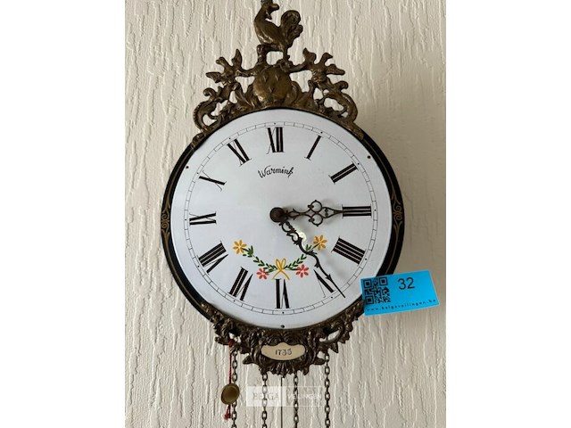 Vintage haantjes-wandklok met slinger en gewichten - afbeelding 2 van  3
