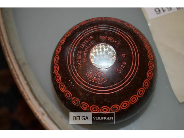 Vintage houten lawn bowl size 4 thomas taylor - afbeelding 2 van  4