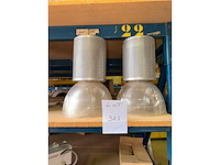 Vintage industriële hanglamp / fabriekslamp – transparante geribbelde kap - hanglamp (2x) - afbeelding 1 van  1