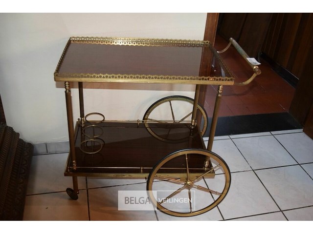 Vintage mahogang and brass barkast op wielen - afbeelding 1 van  4