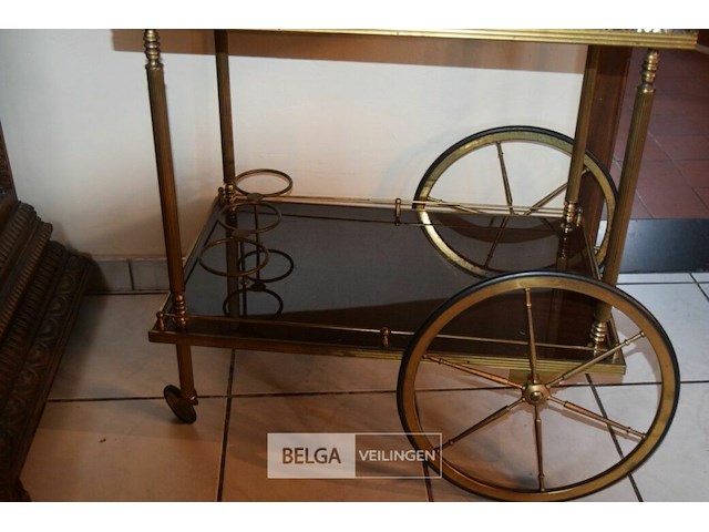 Vintage mahogang and brass barkast op wielen - afbeelding 4 van  4