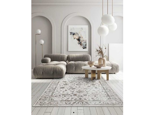 Vintage oosters tapijt korte pool woonkamer, crèmekleurig, 140 x 200 cm - afbeelding 1 van  2