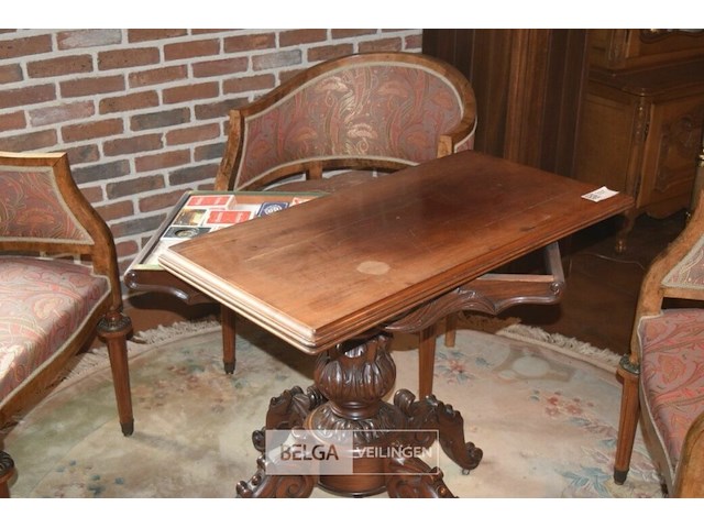 Vintage speeltafel met 4 fauteuils met gebogen rugleunig + tapijt - afbeelding 4 van  7