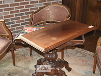 Vintage speeltafel met 4 fauteuils met gebogen rugleunig + tapijt - afbeelding 4 van  7
