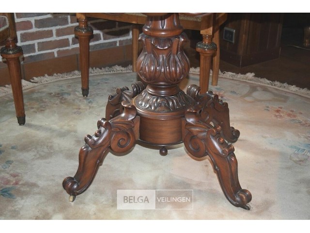 Vintage speeltafel met 4 fauteuils met gebogen rugleunig + tapijt - afbeelding 7 van  7