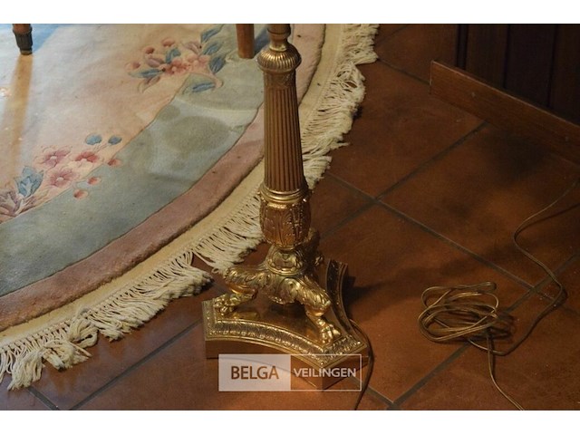 Vintage staande lamp met gedraaide schacht en stoffen kap - afbeelding 3 van  3