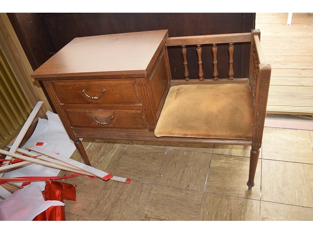 Vintage telefoonbankje eikenhout 1950/1960 - afbeelding 1 van  5