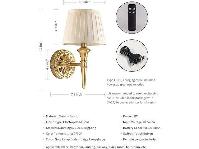 Visdanfo batterijwandlamp (2 stuks) - afbeelding 2 van  4