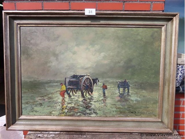 Vissers te paard, olie op doek, henri joseph pauwels - afbeelding 1 van  3