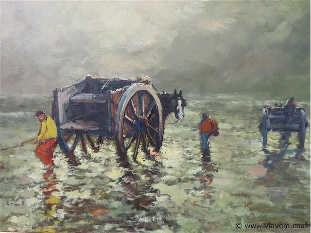 Vissers te paard, olie op doek, henri joseph pauwels - afbeelding 2 van  3