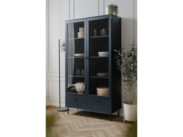 Vitrinekast carillon 100cm met twee deuren en opberglade - marineblauw - afbeelding 2 van  7