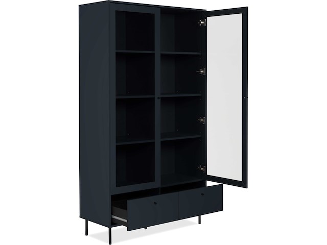 Vitrinekast carillon 100cm met twee deuren en opberglade - marineblauw - afbeelding 6 van  7