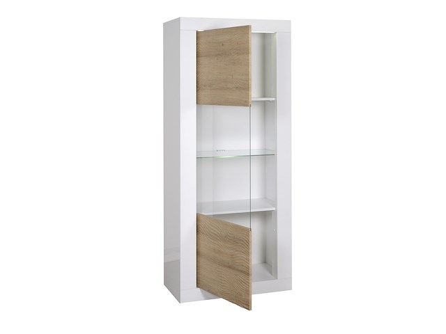 Vitrinekast kaia 80cm 1 deur - hoogglans wit/eik - afbeelding 1 van  5
