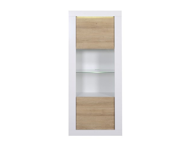 Vitrinekast kaia 80cm 1 deur - hoogglans wit/eik - afbeelding 2 van  5