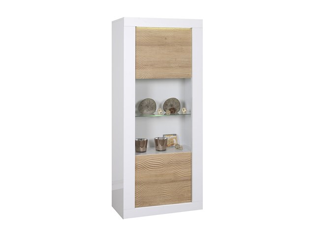 Vitrinekast kaia 80cm 1 deur - hoogglans wit/eik - afbeelding 3 van  5