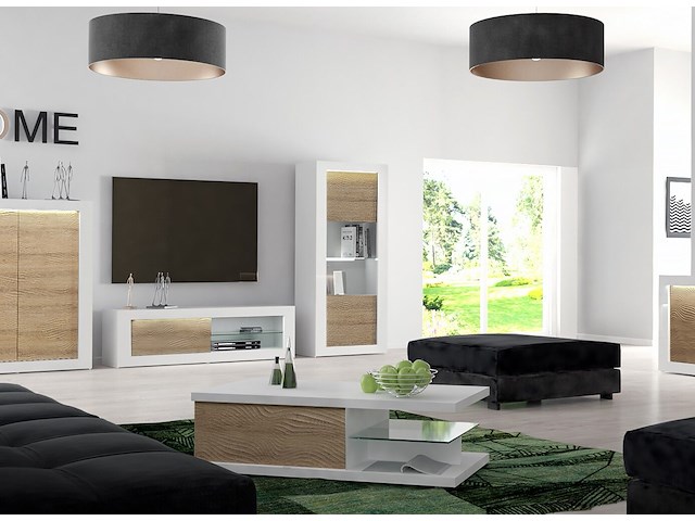 Vitrinekast kaia 80cm 1 deur - hoogglans wit/eik - afbeelding 4 van  5