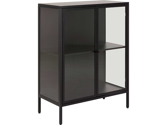 Vitrinekast nebas 80cm, 2 deuren & 1 legplank - zwart - afbeelding 1 van  7