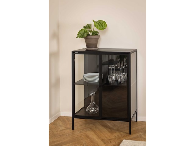 Vitrinekast nebas 80cm, 2 deuren & 1 legplank - zwart - afbeelding 2 van  7