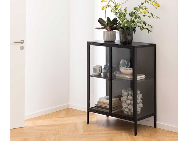 Vitrinekast nebas 80cm, 2 deuren & 1 legplank - zwart - afbeelding 3 van  7
