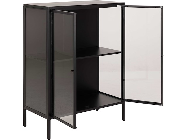 Vitrinekast nebas 80cm, 2 deuren & 1 legplank - zwart - afbeelding 7 van  7