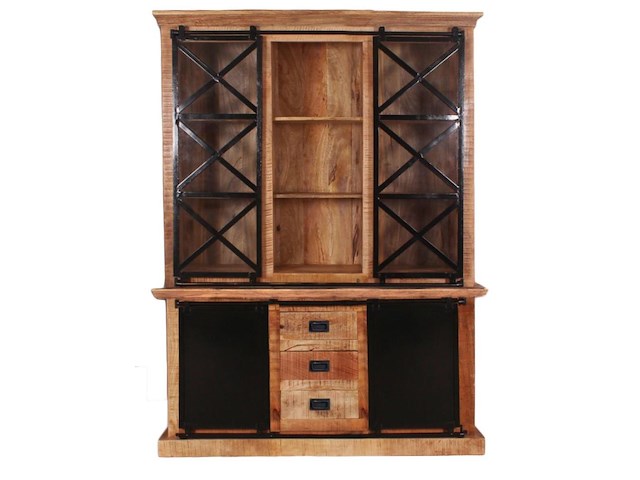 Vitrinekast ron in massief hout 155 cm - afbeelding 1 van  1