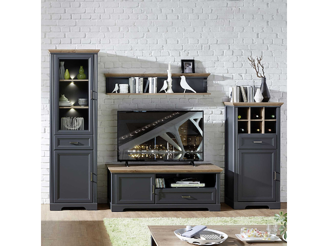 Vitrinekast samine | 66 x 42 x 204 cm | grafietgrijs design - afbeelding 1 van  3