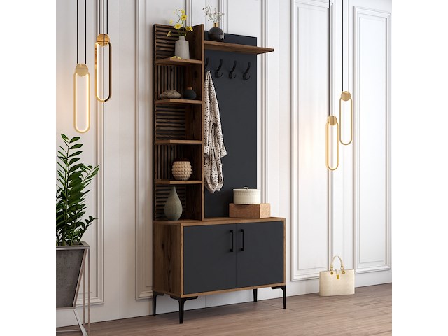 Viyana d kapstok | 100% melamine | walnoot, antraciet - afbeelding 1 van  4