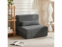 Vloerfauteuil met rugleuning, ribfluwelen cloud opvouwbare slaapbank zonder frame met dikke bekleding, donkergrijs