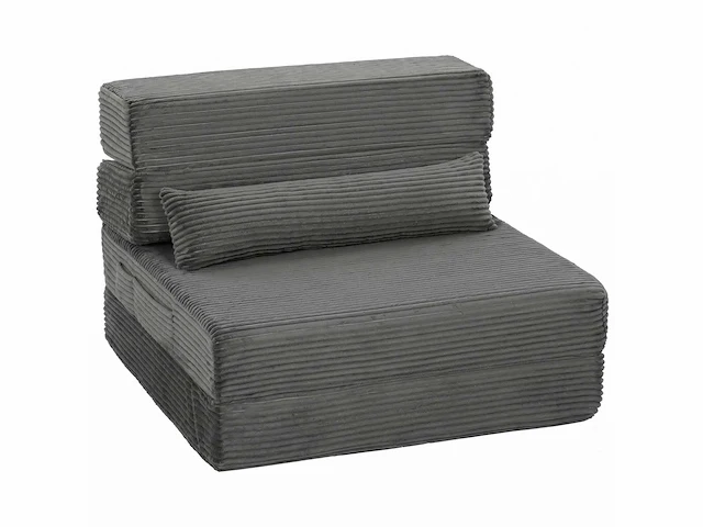 Vloerfauteuil met rugleuning, ribfluwelen cloud opvouwbare slaapbank zonder frame met dikke bekleding, donkergrijs - afbeelding 2 van  5