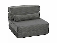 Vloerfauteuil met rugleuning, ribfluwelen cloud opvouwbare slaapbank zonder frame met dikke bekleding, donkergrijs - afbeelding 2 van  5