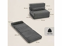 Vloerfauteuil met rugleuning, ribfluwelen cloud opvouwbare slaapbank zonder frame met dikke bekleding, donkergrijs - afbeelding 3 van  5
