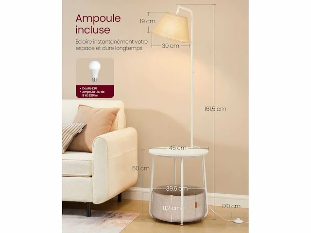 Vloerlamp met bijzettafeltje en stoffen mand - afbeelding 4 van  5