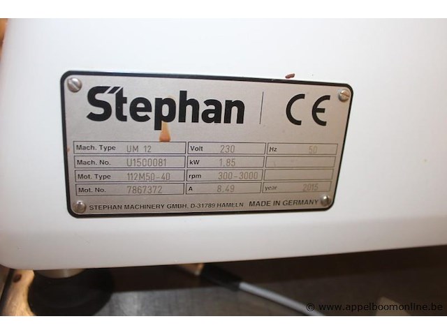 Voedselverwerkingsmachine stephan um 12, bouwjaar 2015, serienummer u1500081, elektrisch, 1,85 kw, 230 v, documentatie, pompunit, werking niet gekend - afbeelding 4 van  6