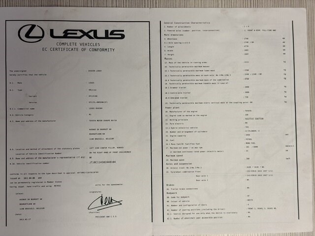 Voertuig meerdere doeleinden lexus, type: hal1, variant: gyl15, versie: gyl15l-awxgkw, chassisnummer: jtjbc11a502448104, bouwjaar: 07/05/2013, met kentekenbewijs, gelijkvormigheidsattest, verlopen schouwingsbewijs en 2 sleutels. - afbeelding 31 van  43