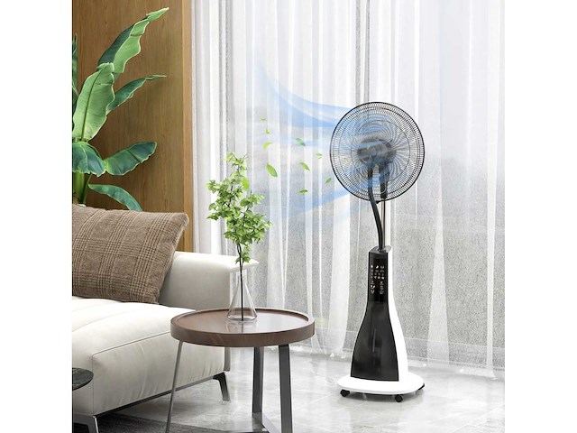 Voetstukventilator met bevochtiging, stil, mobiel, afstandsbediening, zwart/wit - afbeelding 1 van  5