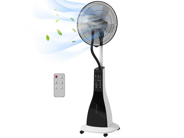 Voetstukventilator met bevochtiging, stil, mobiel, afstandsbediening, zwart/wit - afbeelding 2 van  5