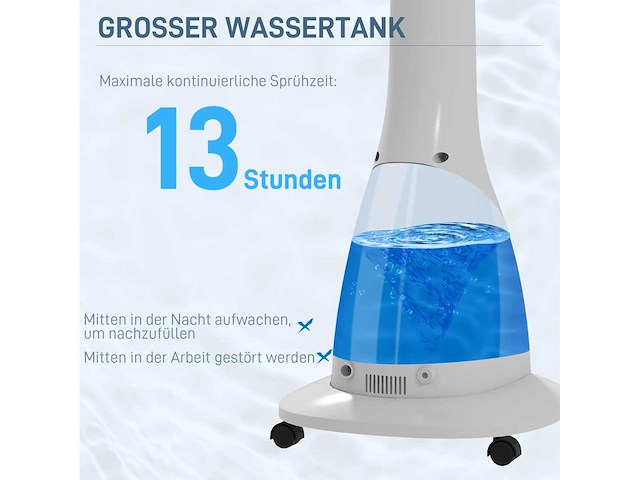 Voetstukventilator met bevochtiging, stil, mobiel, afstandsbediening, zwart/wit - afbeelding 4 van  5
