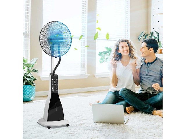 Voetstukventilator met bevochtiging, stil, mobiel, afstandsbediening, zwart/wit - afbeelding 5 van  5