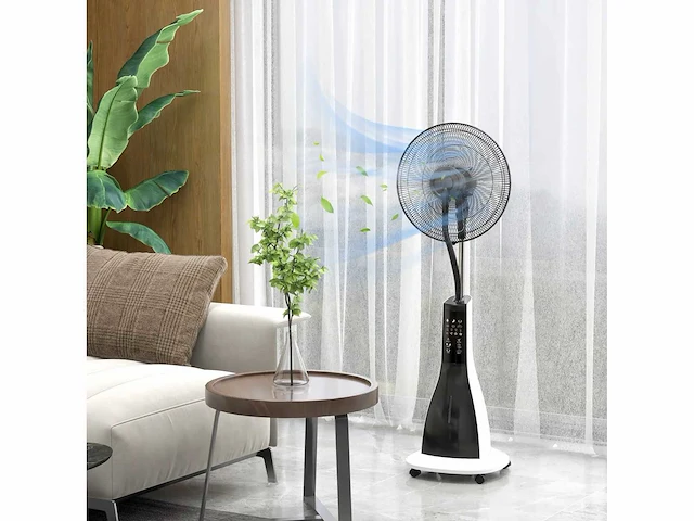 Voetstukventilator met bevochtiging, stil, mobiel, afstandsbediening, zwart/wit - afbeelding 1 van  5