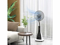 Voetstukventilator met bevochtiging, stil, mobiel, afstandsbediening, zwart/wit