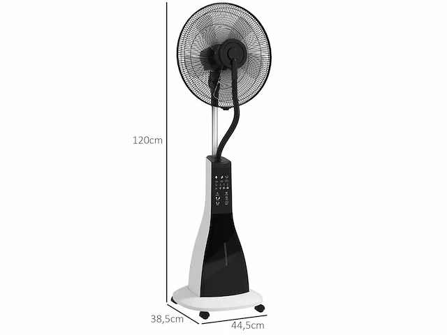 Voetstukventilator met bevochtiging, stil, mobiel, afstandsbediening, zwart/wit - afbeelding 3 van  5