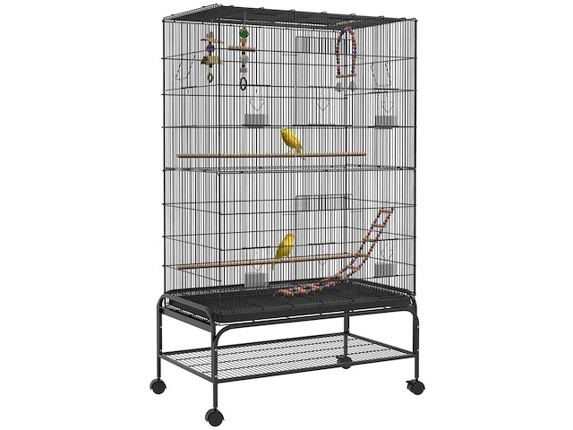 Vogelkooi met zitstokken, vogelspeelgoed, uitneembare bak, zwarte - afbeelding 6 van  6