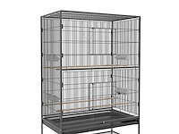 Vogelkooi met zitstokken, vogelspeelgoed, uitneembare lade, 1 plank, grijs - afbeelding 4 van  5