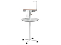 Vogelvoeder op standaard met 4 baarswielen, 2 afneembare kommen, een ronde bak, roestvrijstalen ø 60 x 138 cm wit